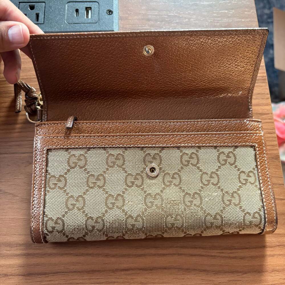 Gucci GG Canvas and Brown Leather Continental Long Flap Wallet - Picture 3 of 10